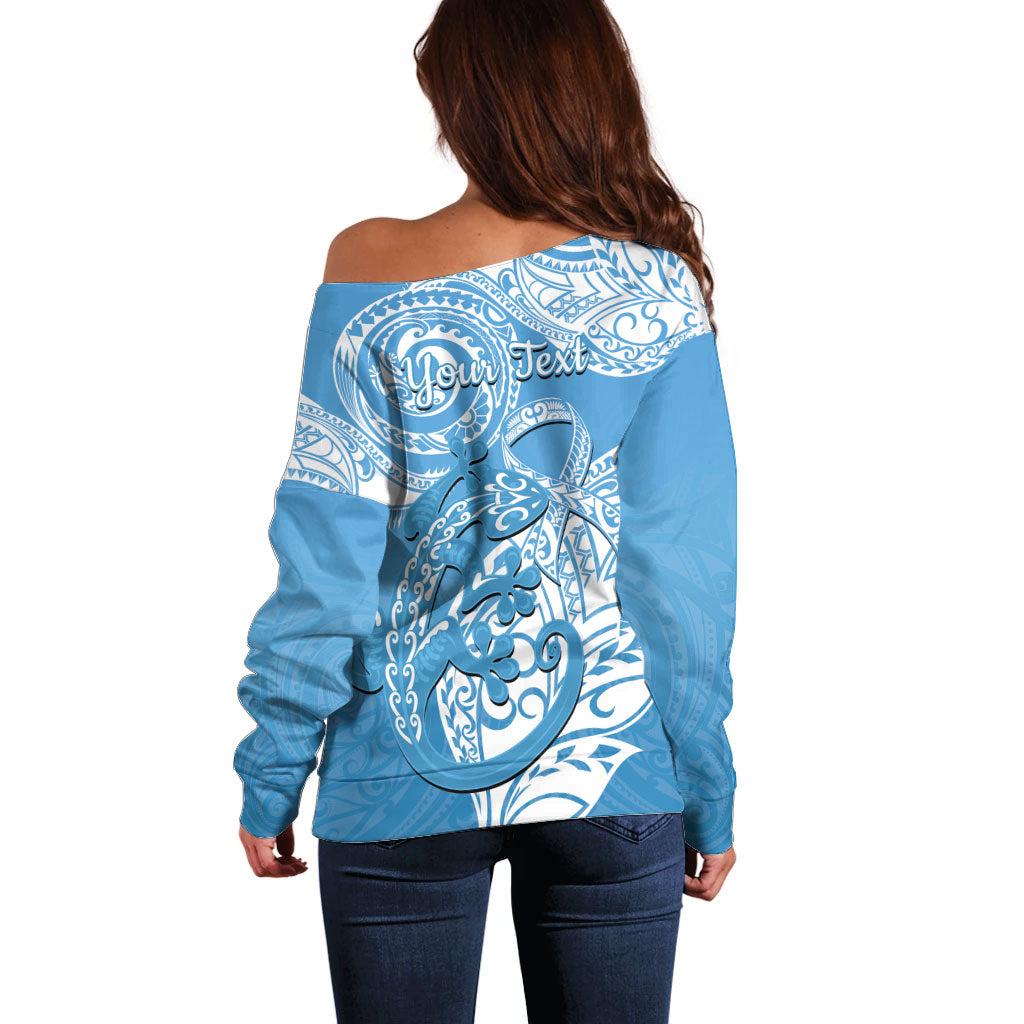 Personalised New Zealand Autism Support Off Shoulder Sweater NZ Fern With Maori Koru Lizard