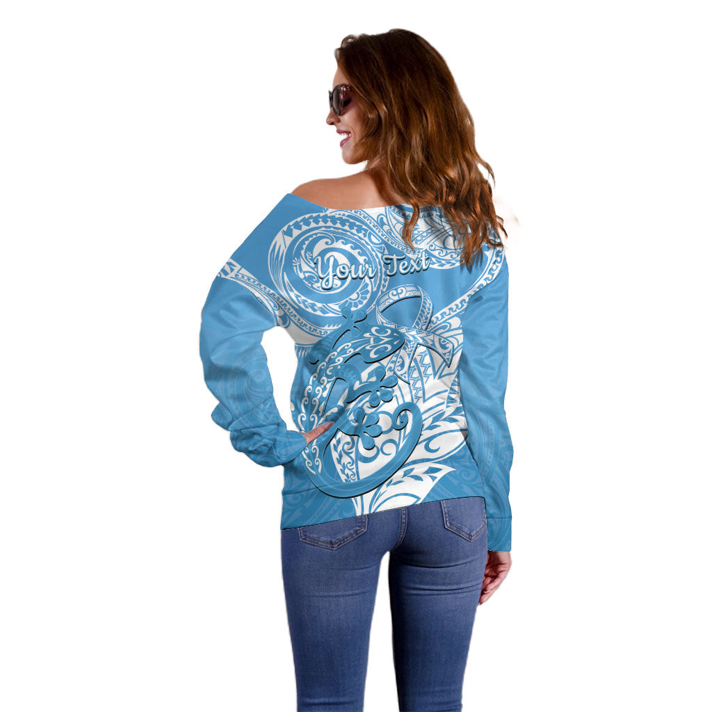 Personalised New Zealand Autism Support Off Shoulder Sweater NZ Fern With Maori Koru Lizard