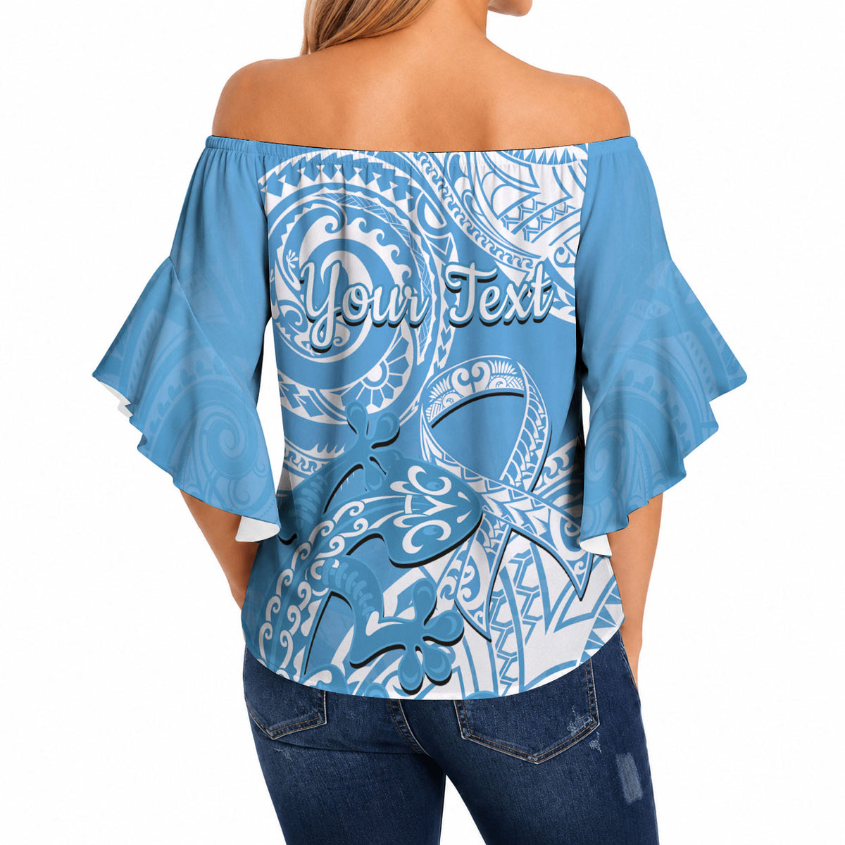Personalised New Zealand Autism Support Off Shoulder Wrap Waist Top NZ Fern With Maori Koru Lizard