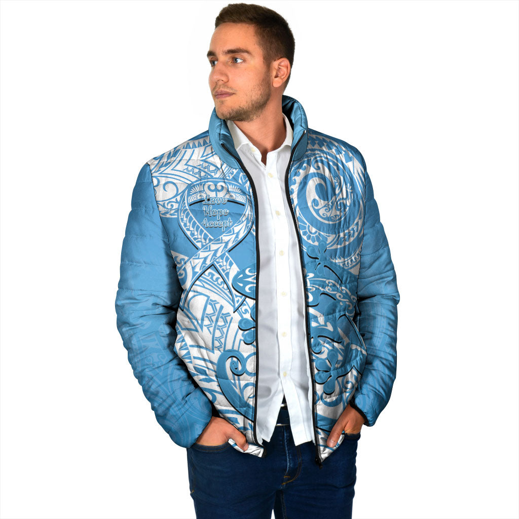 Personalised New Zealand Autism Support Padded Jacket NZ Fern With Maori Koru Lizard