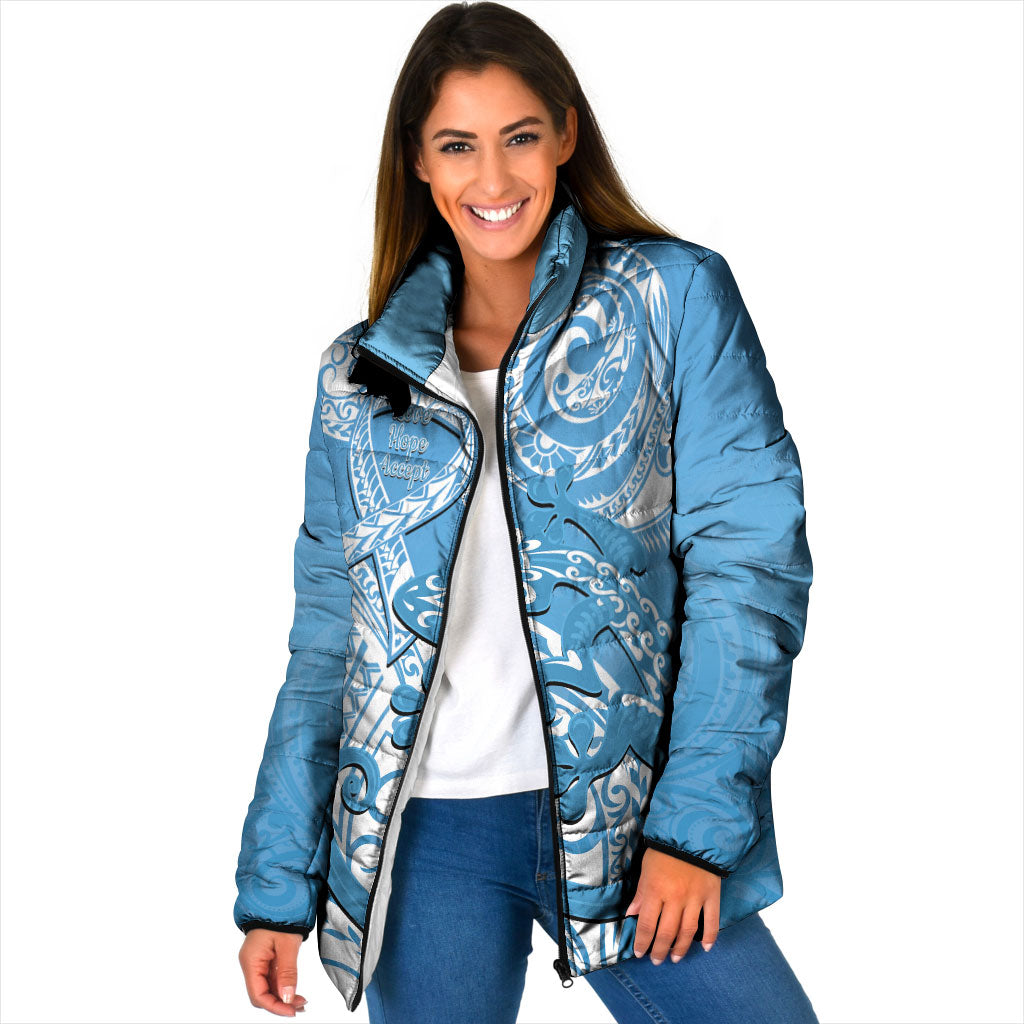 Personalised New Zealand Autism Support Padded Jacket NZ Fern With Maori Koru Lizard