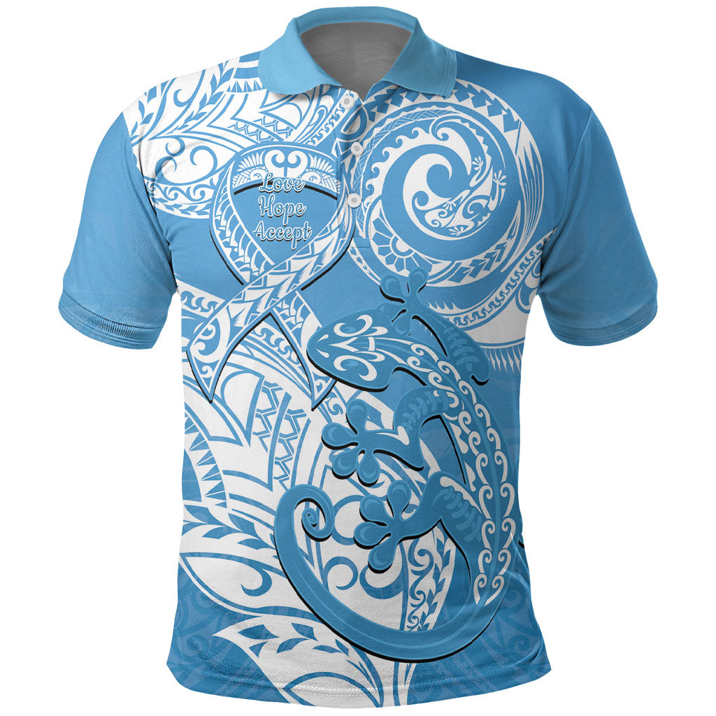 Personalised New Zealand Autism Support Polo Shirt NZ Fern With Maori Koru Lizard