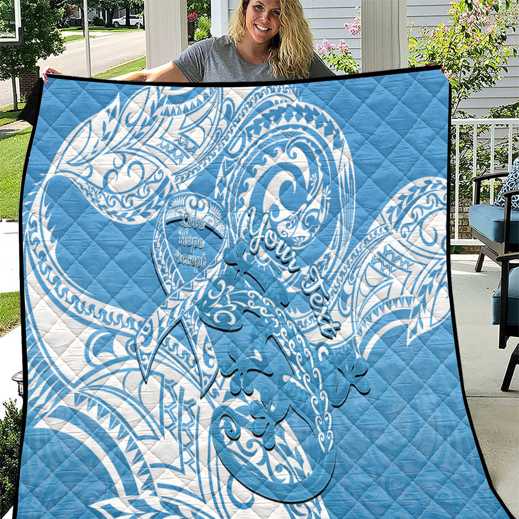 Personalised New Zealand Autism Support Quilt NZ Fern With Maori Koru Lizard