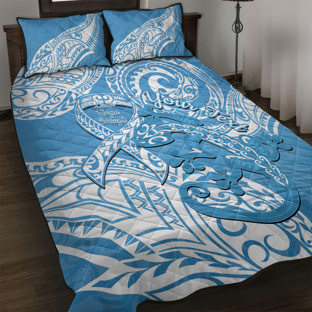 Personalised New Zealand Autism Support Quilt Bed Set NZ Fern With Maori Koru Lizard