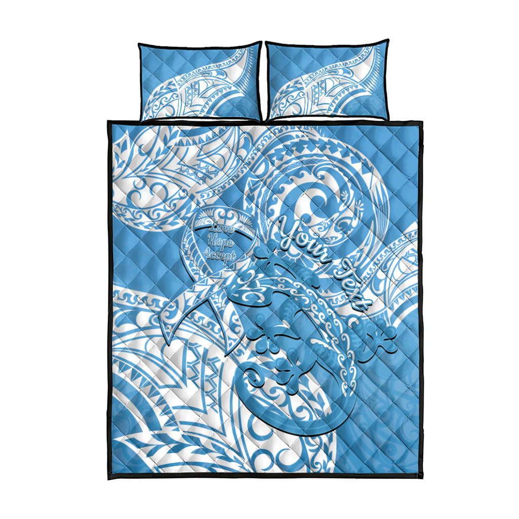 Personalised New Zealand Autism Support Quilt Bed Set NZ Fern With Maori Koru Lizard