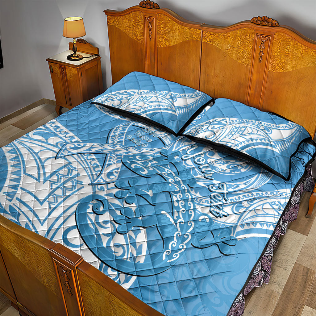 Personalised New Zealand Autism Support Quilt Bed Set NZ Fern With Maori Koru Lizard