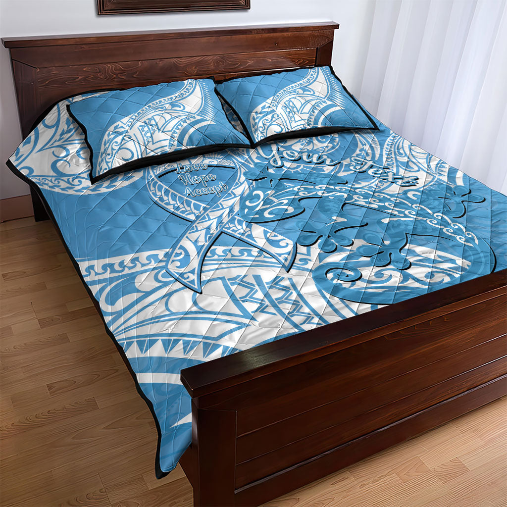 Personalised New Zealand Autism Support Quilt Bed Set NZ Fern With Maori Koru Lizard