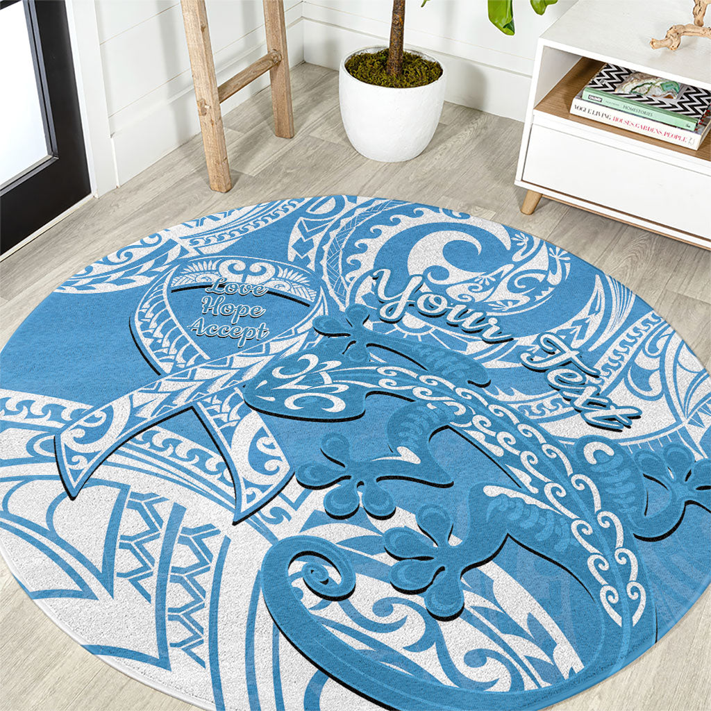 Personalised New Zealand Autism Support Round Carpet NZ Fern With Maori Koru Lizard