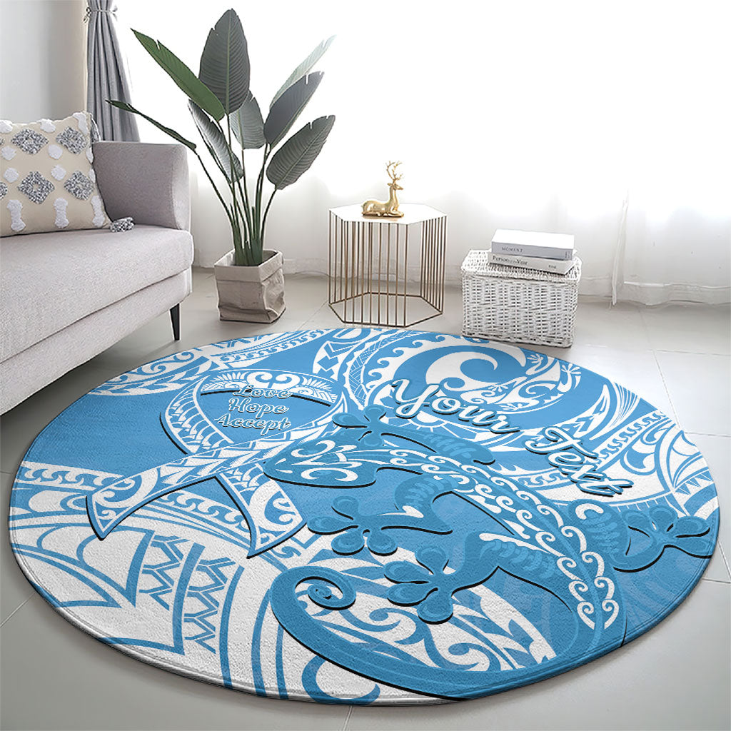 Personalised New Zealand Autism Support Round Carpet NZ Fern With Maori Koru Lizard