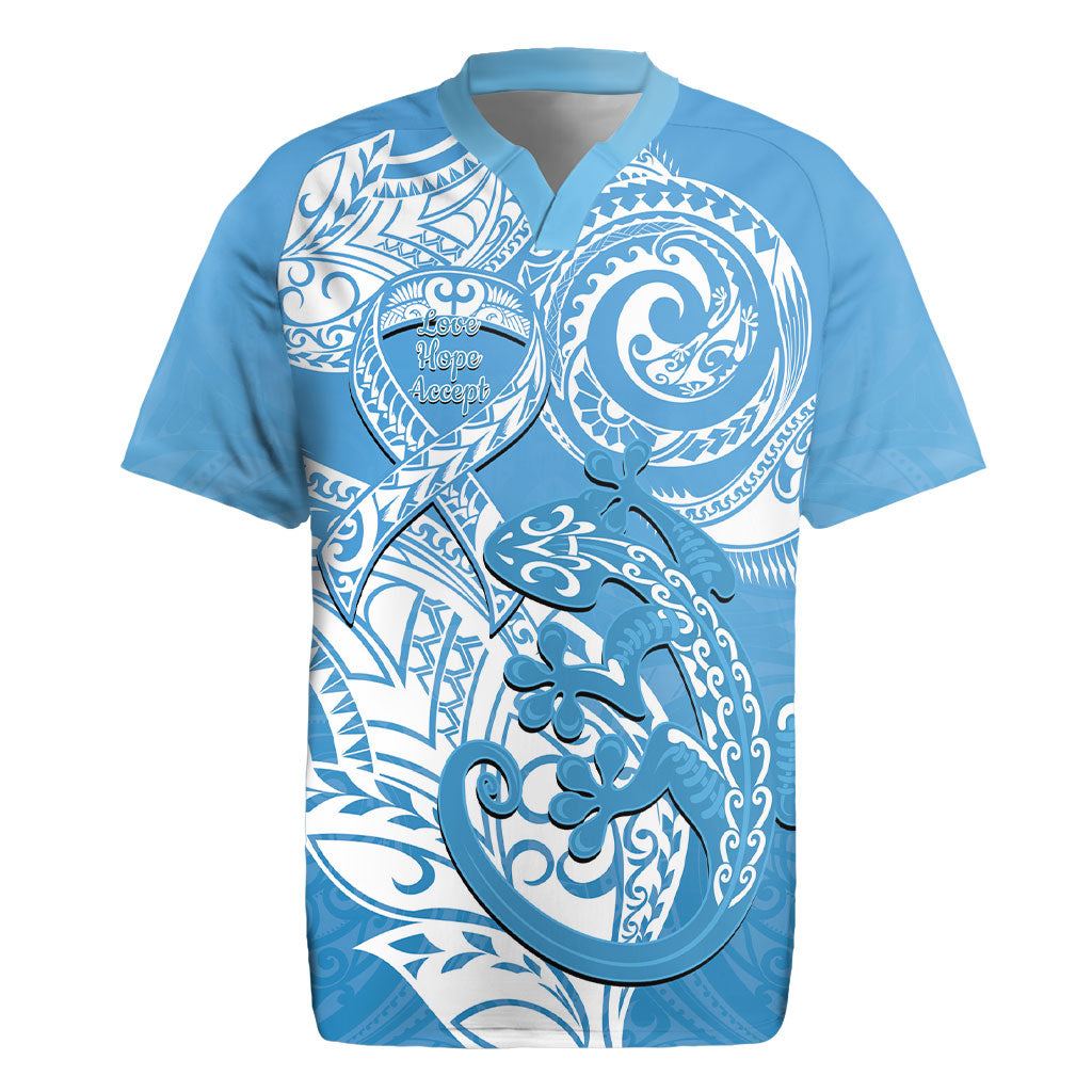 Personalised New Zealand Autism Support Rugby Jersey NZ Fern With Maori Koru Lizard