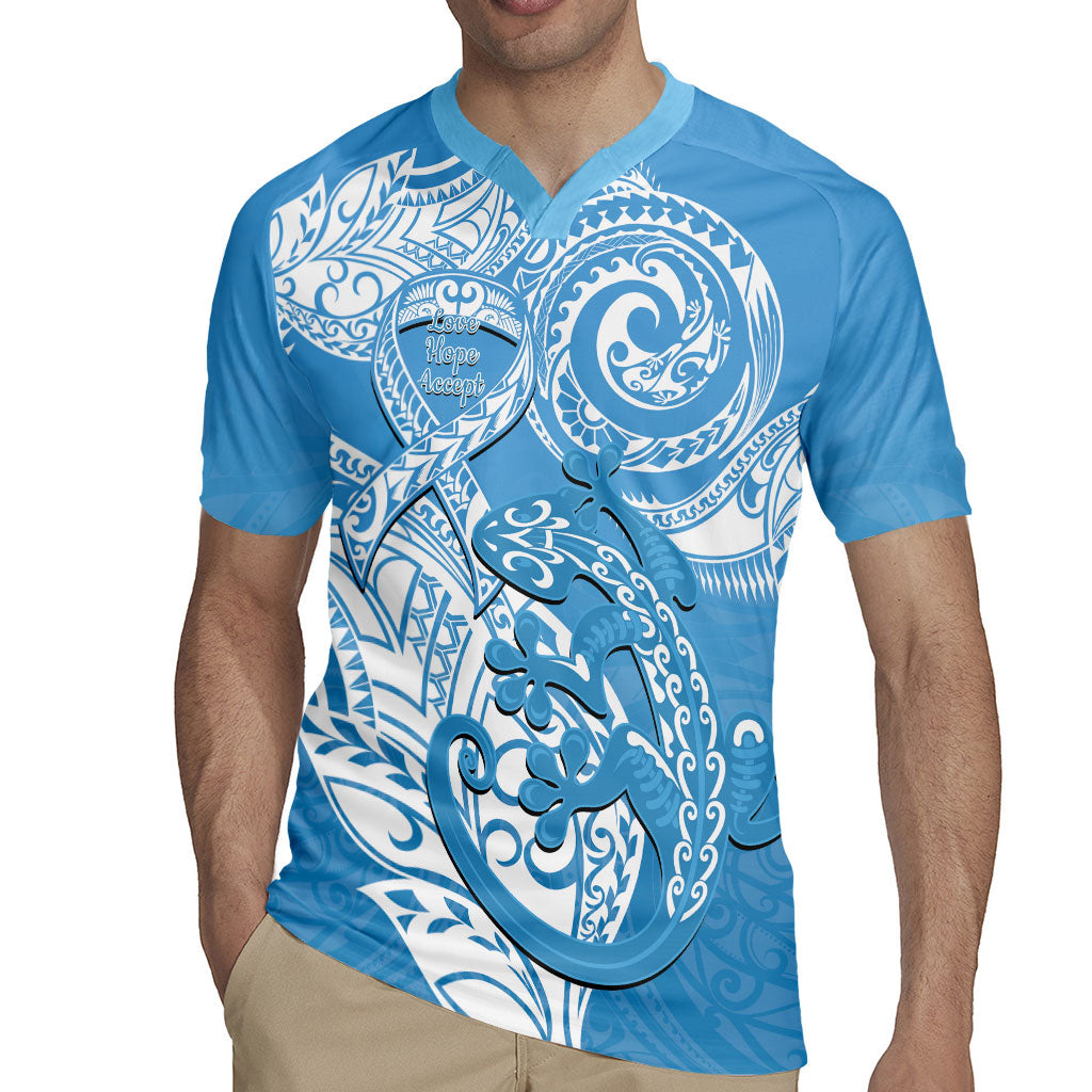 Personalised New Zealand Autism Support Rugby Jersey NZ Fern With Maori Koru Lizard