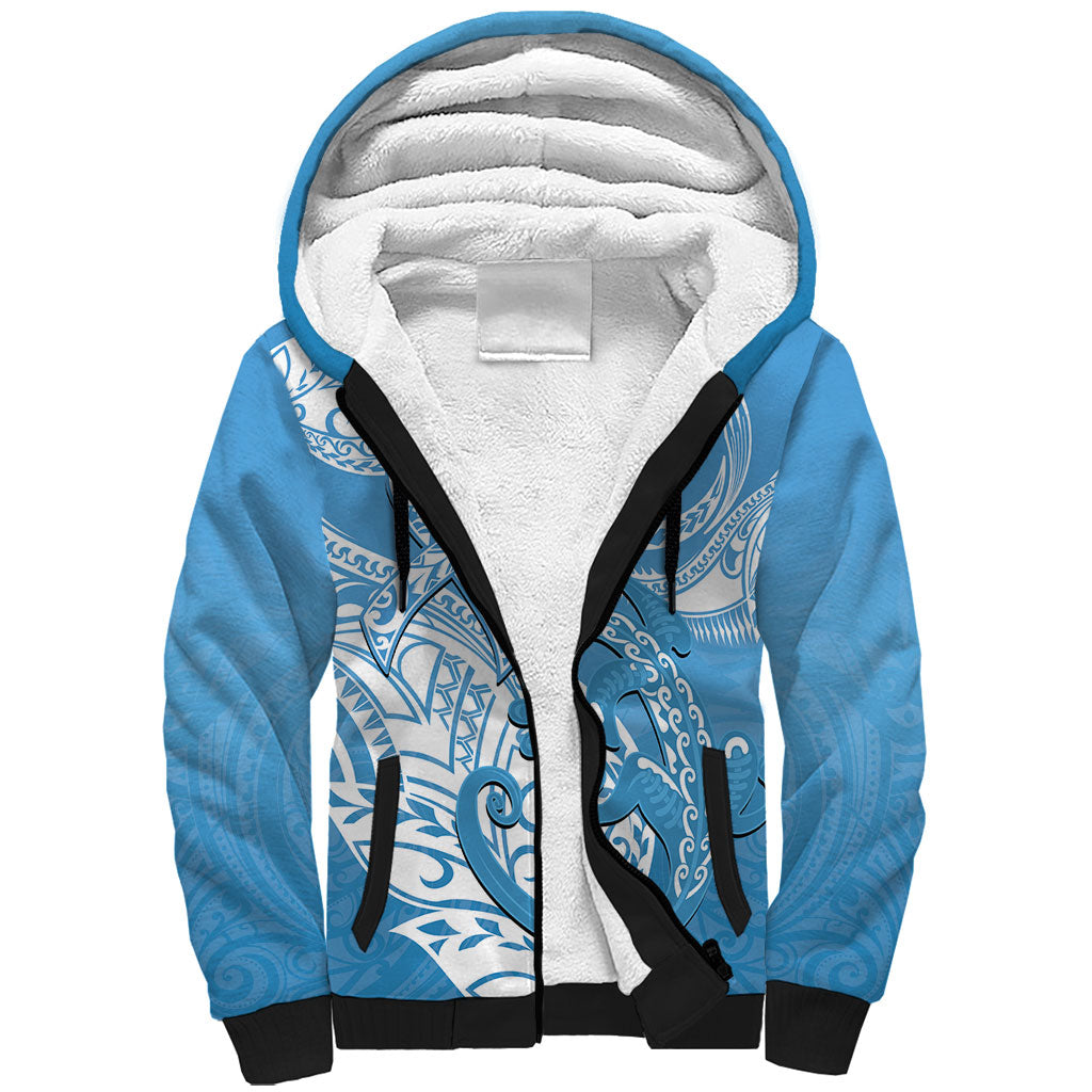 Personalised New Zealand Autism Support Sherpa Hoodie NZ Fern With Maori Koru Lizard