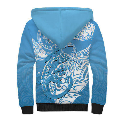 Personalised New Zealand Autism Support Sherpa Hoodie NZ Fern With Maori Koru Lizard