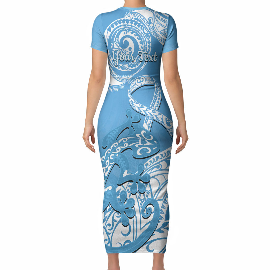 Personalised New Zealand Autism Support Short Sleeve Bodycon Dress NZ Fern With Maori Koru Lizard