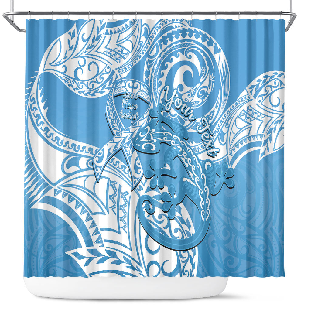 Personalised New Zealand Autism Support Shower Curtain NZ Fern With Maori Koru Lizard