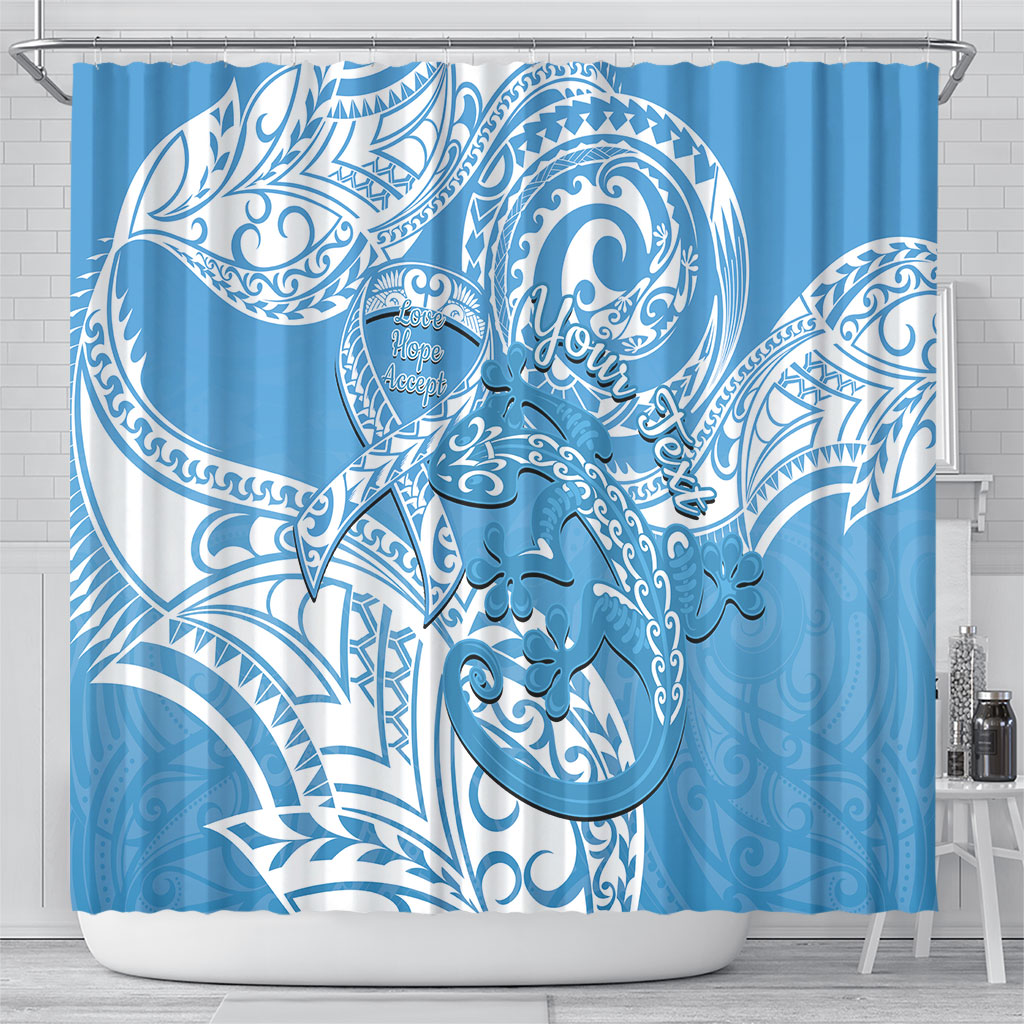 Personalised New Zealand Autism Support Shower Curtain NZ Fern With Maori Koru Lizard