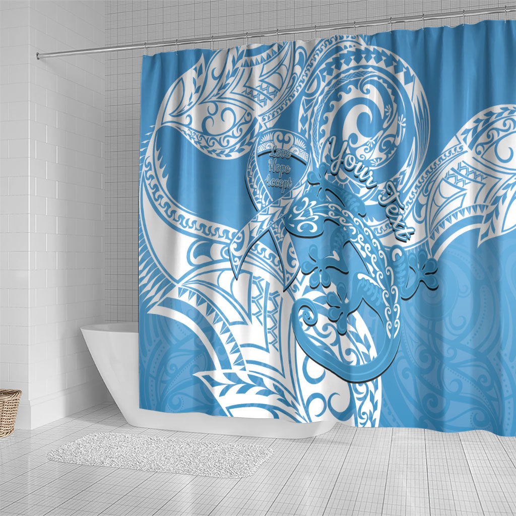 Personalised New Zealand Autism Support Shower Curtain NZ Fern With Maori Koru Lizard