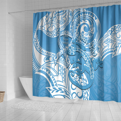 Personalised New Zealand Autism Support Shower Curtain NZ Fern With Maori Koru Lizard