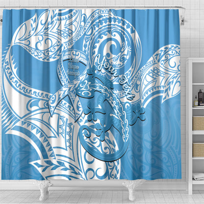 Personalised New Zealand Autism Support Shower Curtain NZ Fern With Maori Koru Lizard