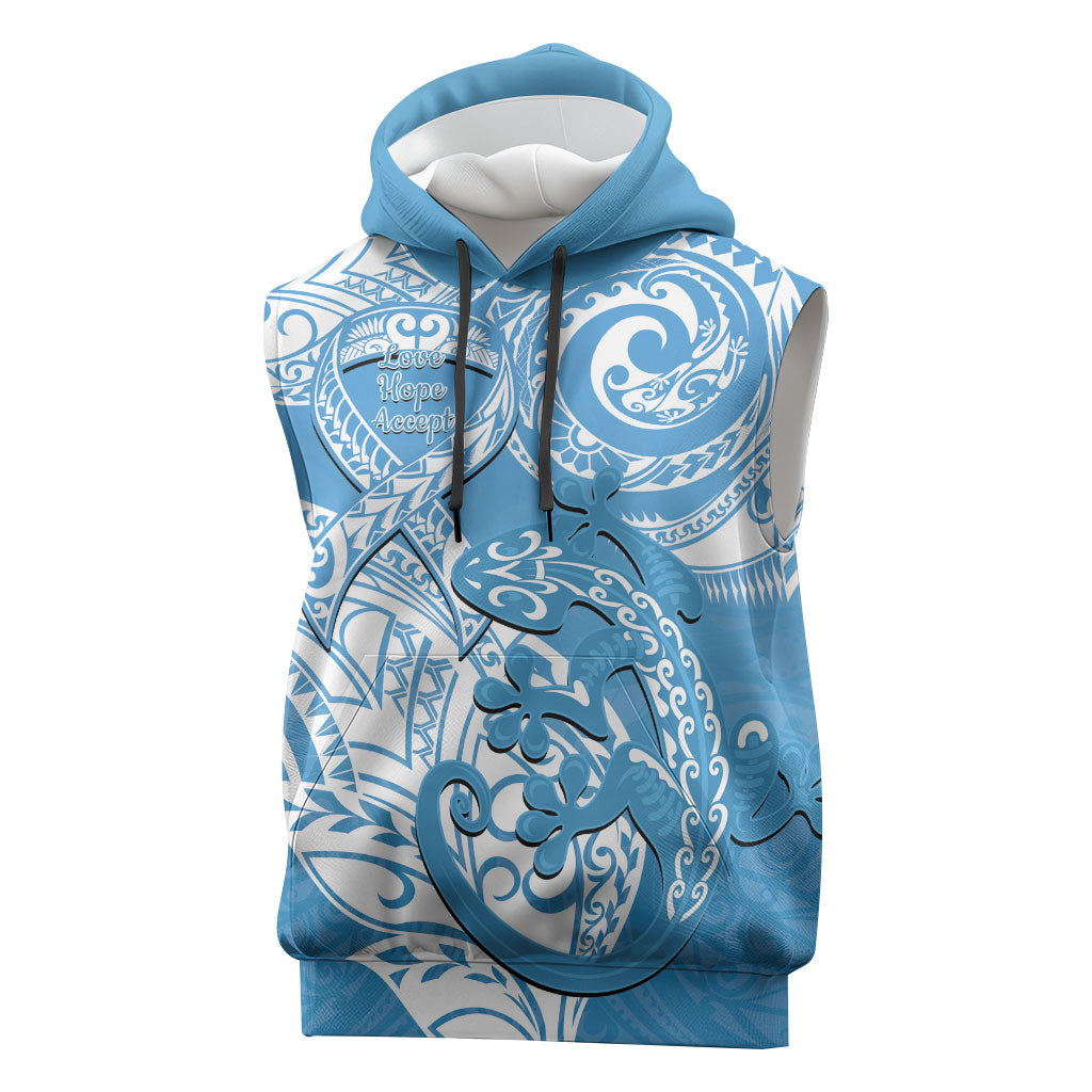 Personalised New Zealand Autism Support Sleeveless Hoodie NZ Fern With Maori Koru Lizard