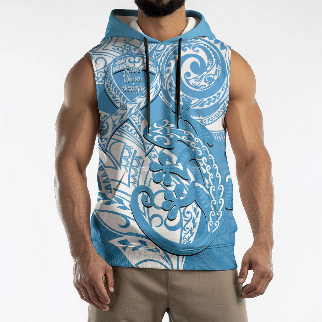 Personalised New Zealand Autism Support Sleeveless Hoodie NZ Fern With Maori Koru Lizard