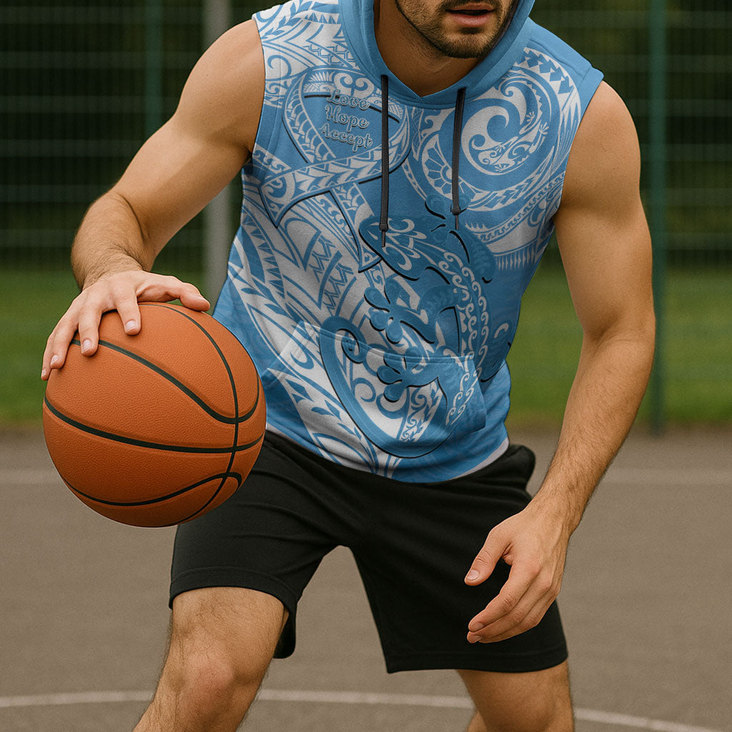 Personalised New Zealand Autism Support Sleeveless Hoodie NZ Fern With Maori Koru Lizard