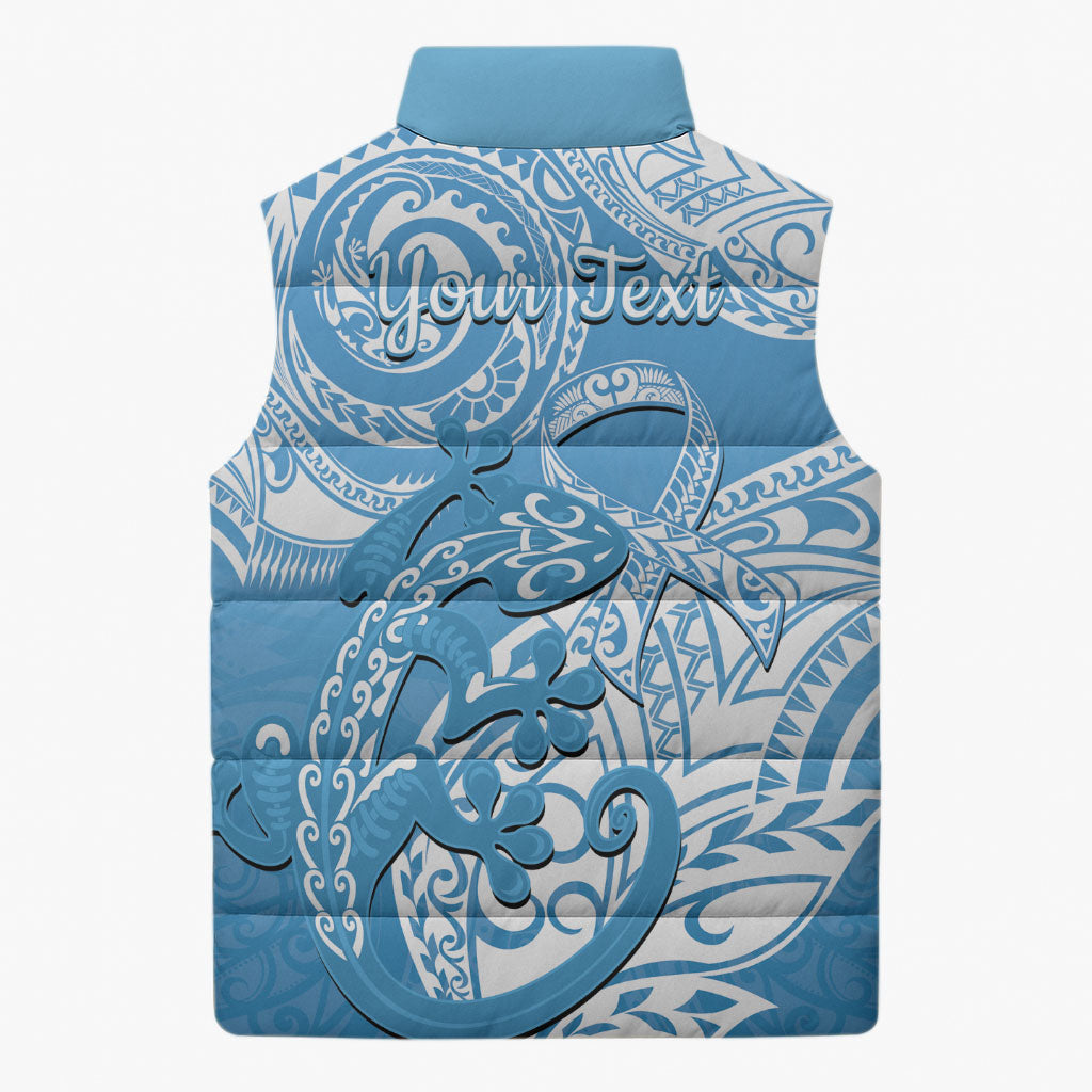 Personalised New Zealand Autism Support Sleeveless Puffer Jacket NZ Fern With Maori Koru Lizard