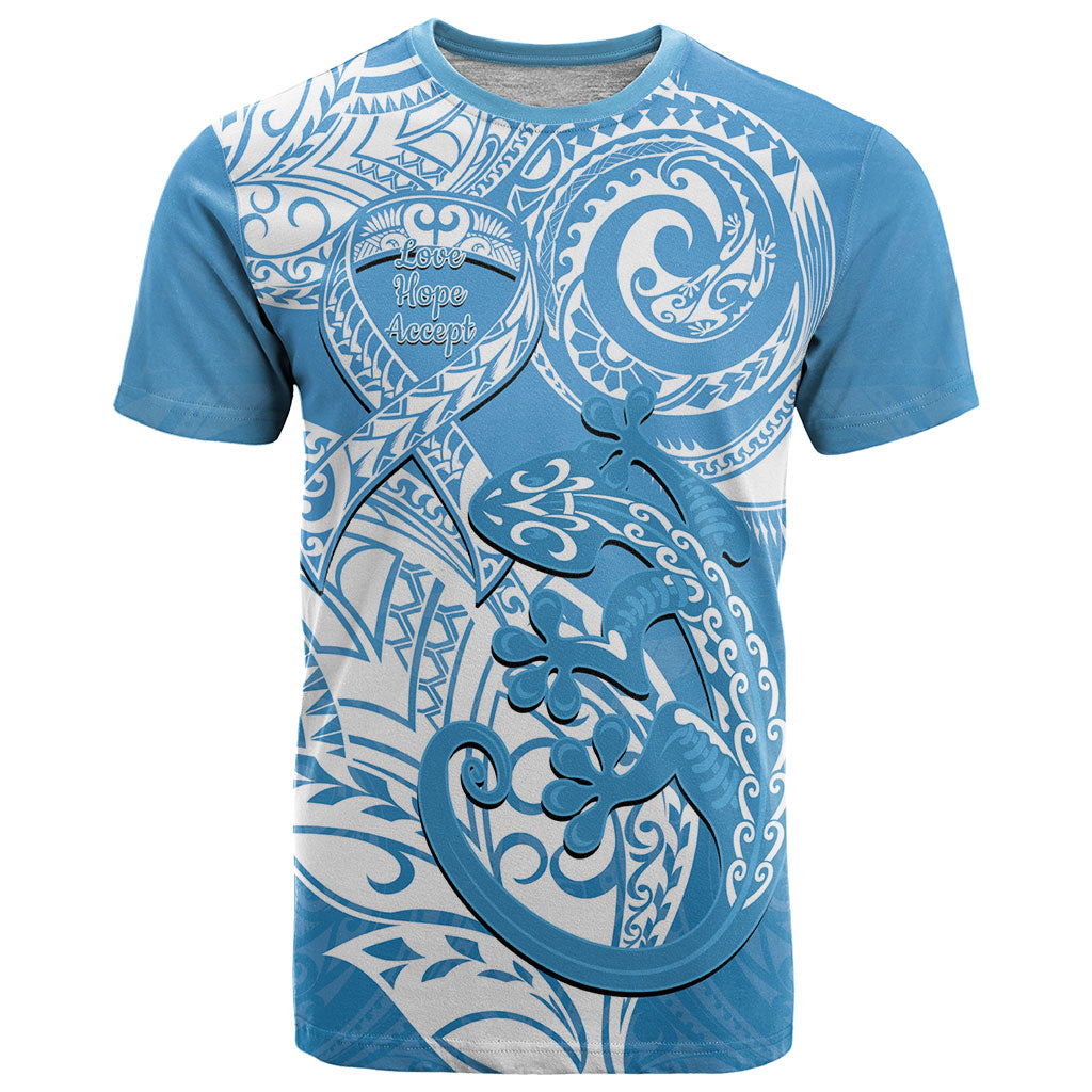 Personalised New Zealand Autism Support T Shirt NZ Fern With Maori Koru Lizard