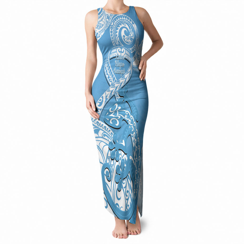 Personalised New Zealand Autism Support Tank Maxi Dress NZ Fern With Maori Koru Lizard