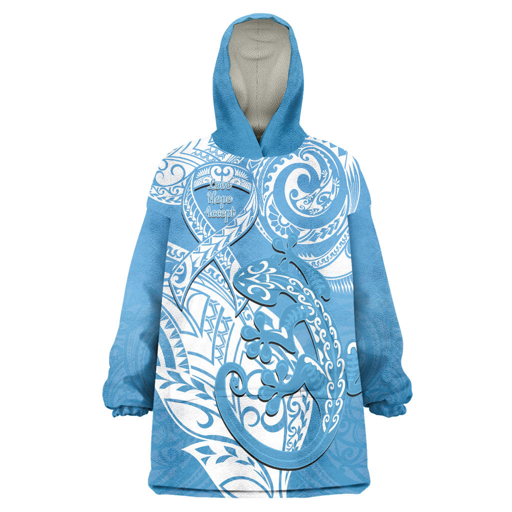 Personalised New Zealand Autism Support Wearable Blanket Hoodie NZ Fern With Maori Koru Lizard