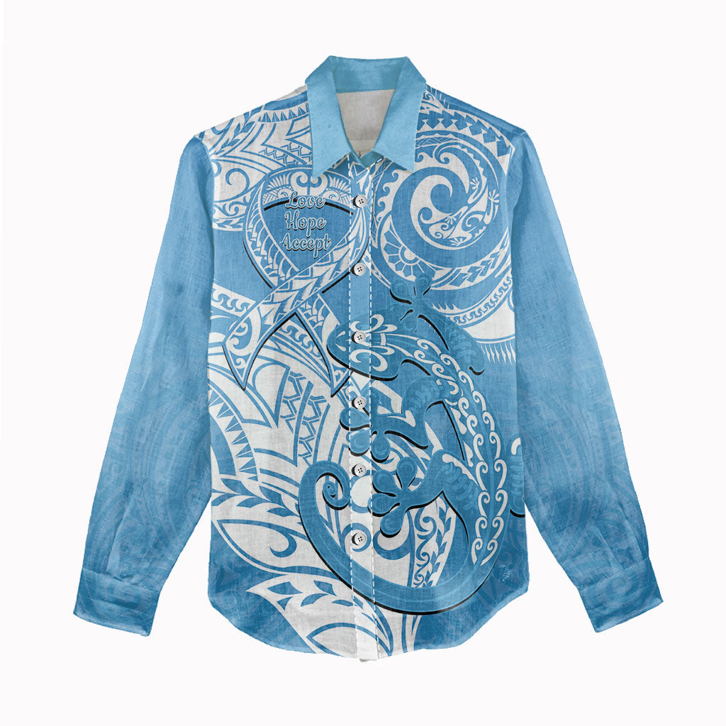 Personalised New Zealand Autism Support Women Casual Shirt NZ Fern With Maori Koru Lizard
