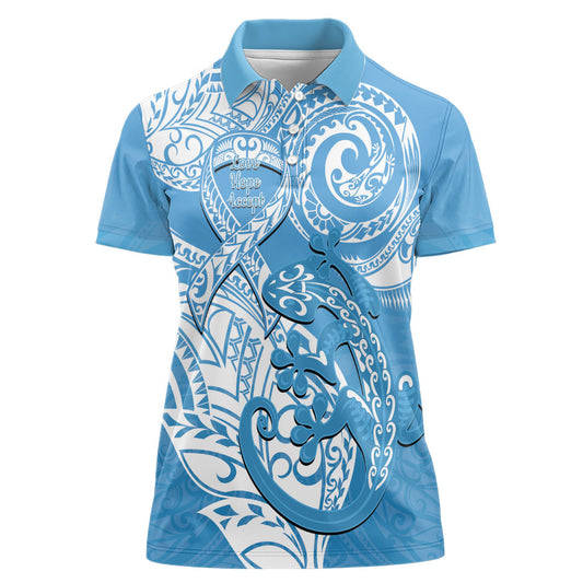 Personalised New Zealand Autism Support Women Polo Shirt NZ Fern With Maori Koru Lizard