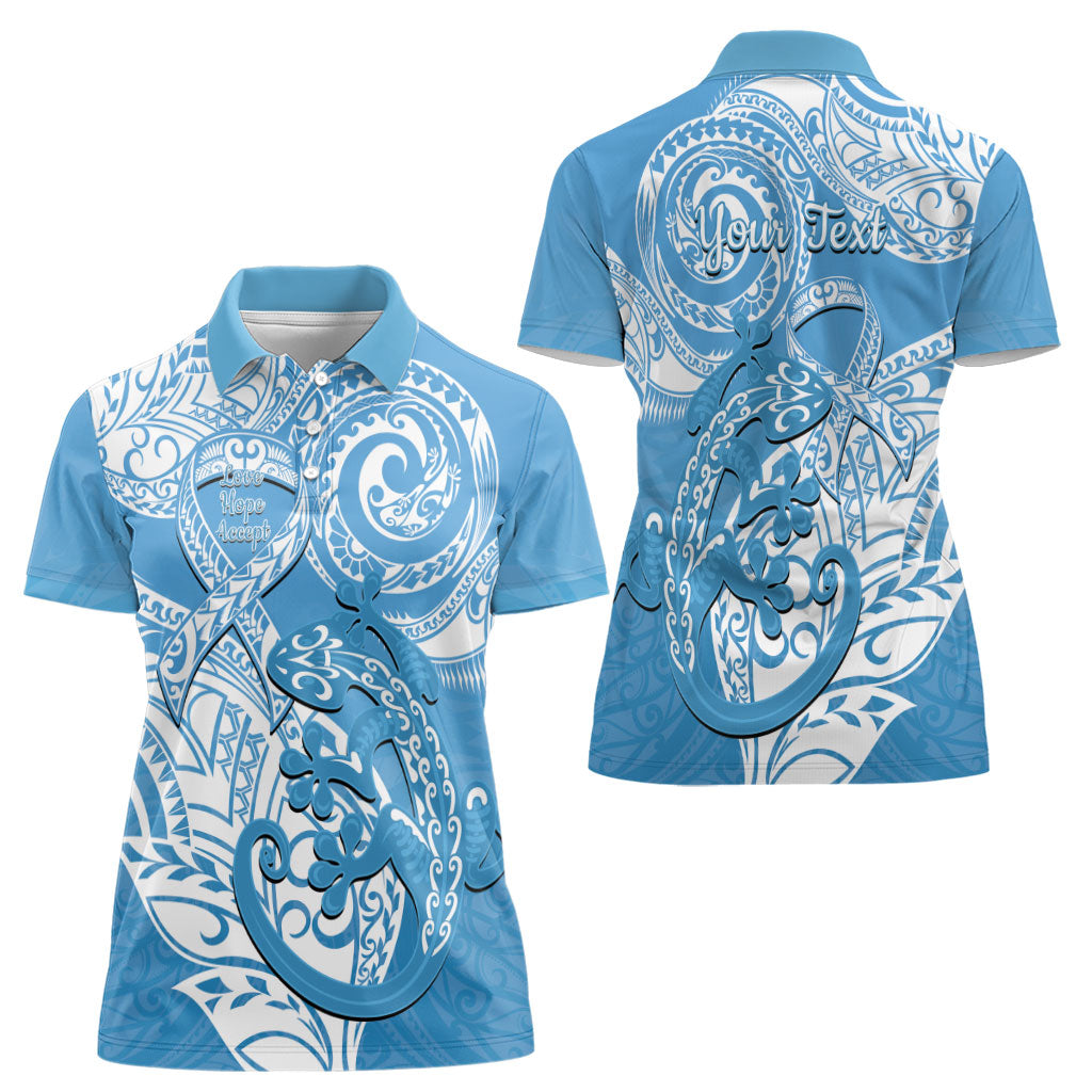 Personalised New Zealand Autism Support Women Polo Shirt NZ Fern With Maori Koru Lizard