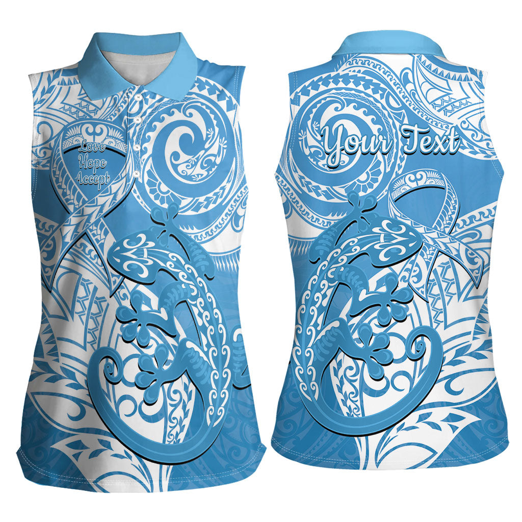 Personalised New Zealand Autism Support Women Sleeveless Polo Shirt NZ Fern With Maori Koru Lizard