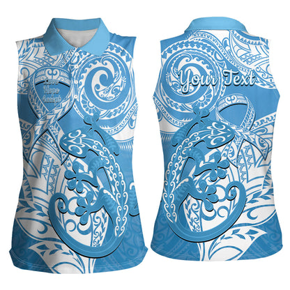 Personalised New Zealand Autism Support Women Sleeveless Polo Shirt NZ Fern With Maori Koru Lizard