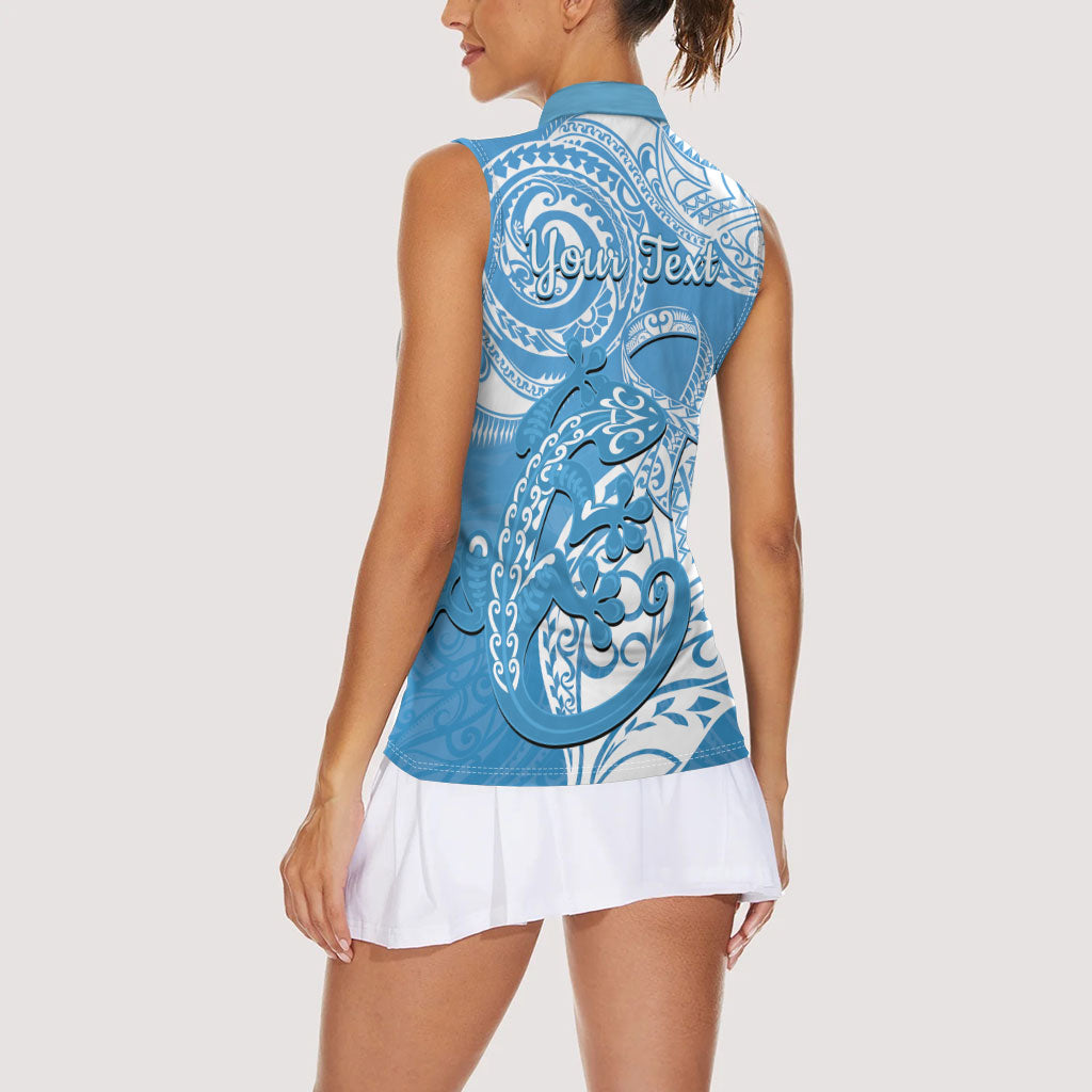 Personalised New Zealand Autism Support Women Sleeveless Polo Shirt NZ Fern With Maori Koru Lizard