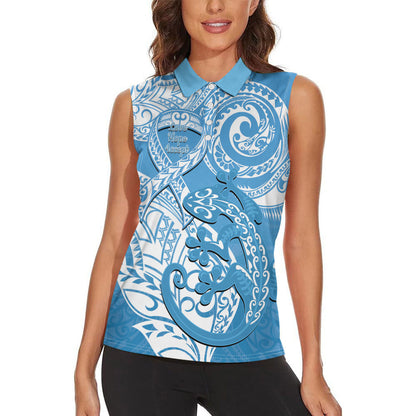 Personalised New Zealand Autism Support Women Sleeveless Polo Shirt NZ Fern With Maori Koru Lizard