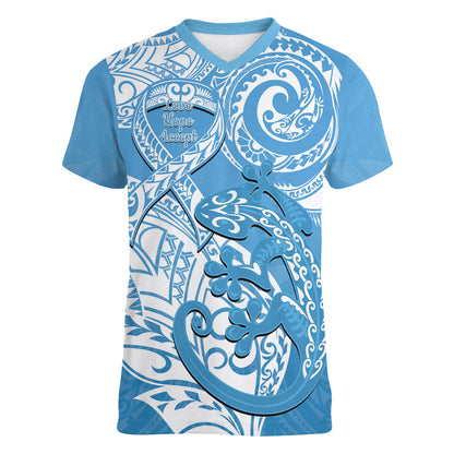 Personalised New Zealand Autism Support Women V-Neck T-Shirt NZ Fern With Maori Koru Lizard