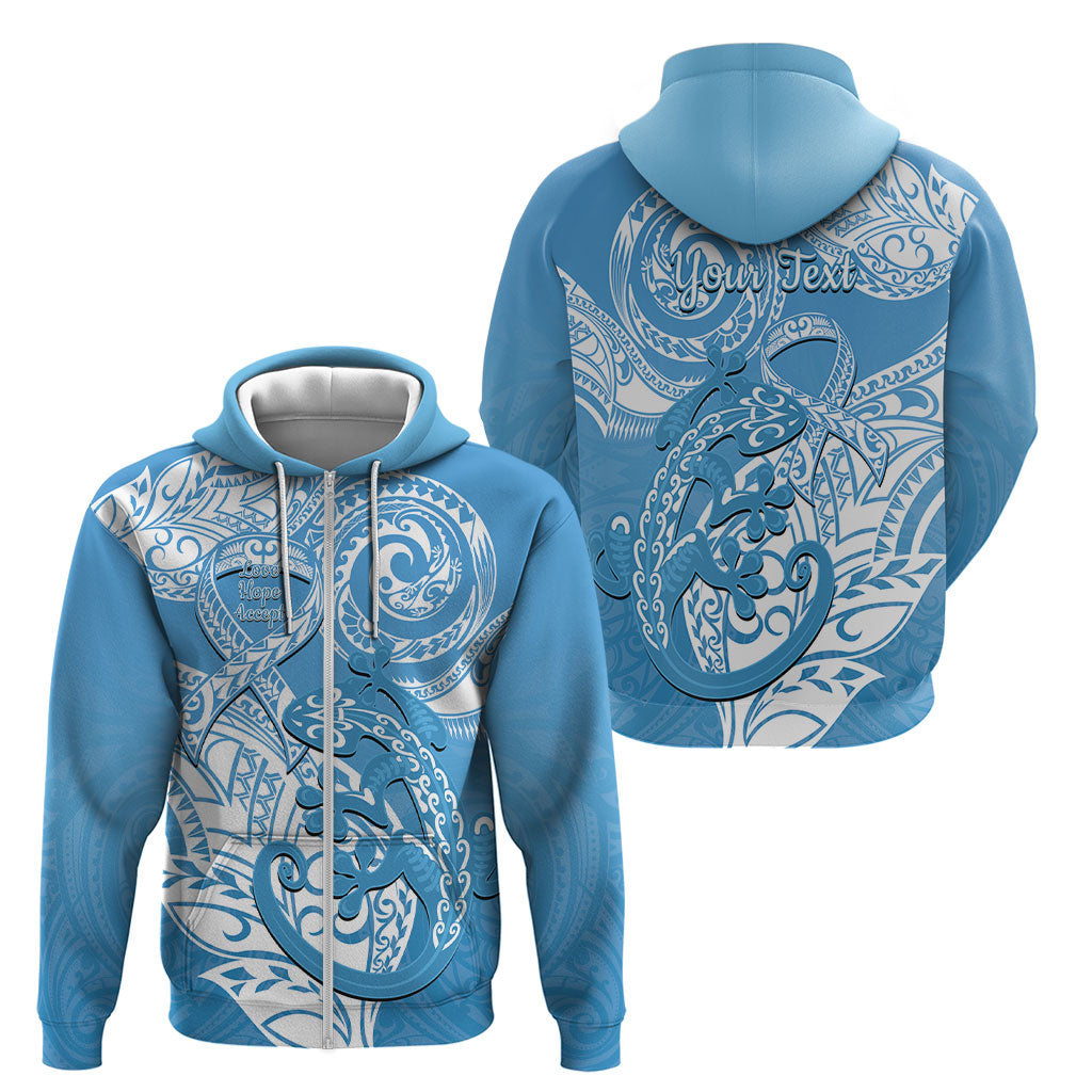 Personalised New Zealand Autism Support Zip Hoodie NZ Fern With Maori Koru Lizard