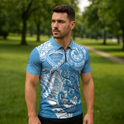 Personalised New Zealand Autism Support Zipper Polo Shirt NZ Fern With Maori Koru Lizard
