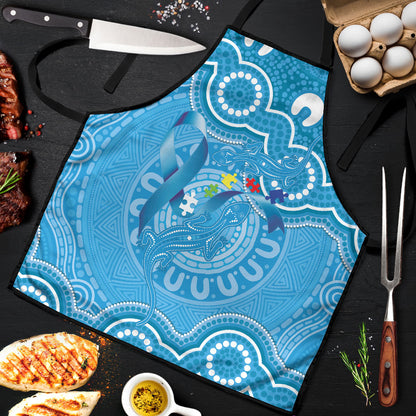 Australia Indigenous Apron Blue Ribbon Lizards Autism Support