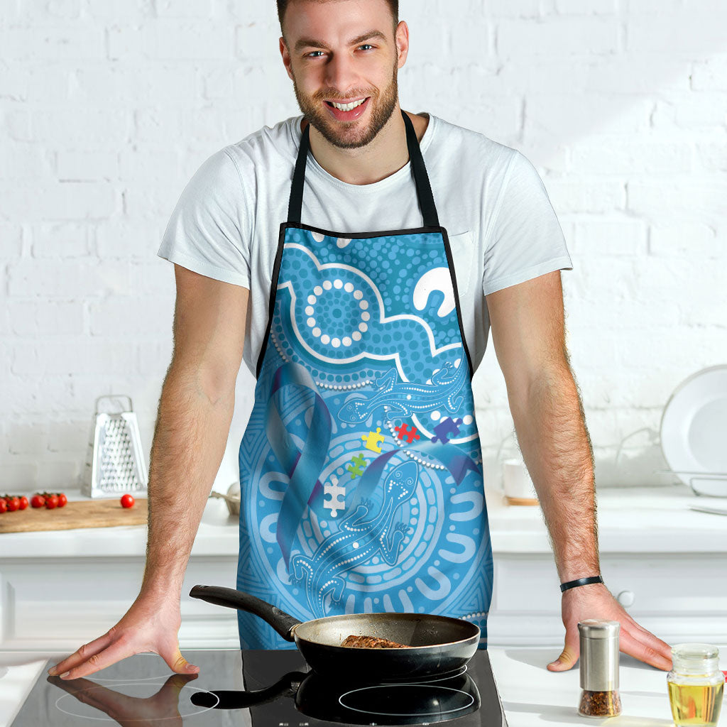 Australia Indigenous Apron Blue Ribbon Lizards Autism Support