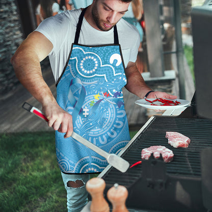 Australia Indigenous Apron Blue Ribbon Lizards Autism Support