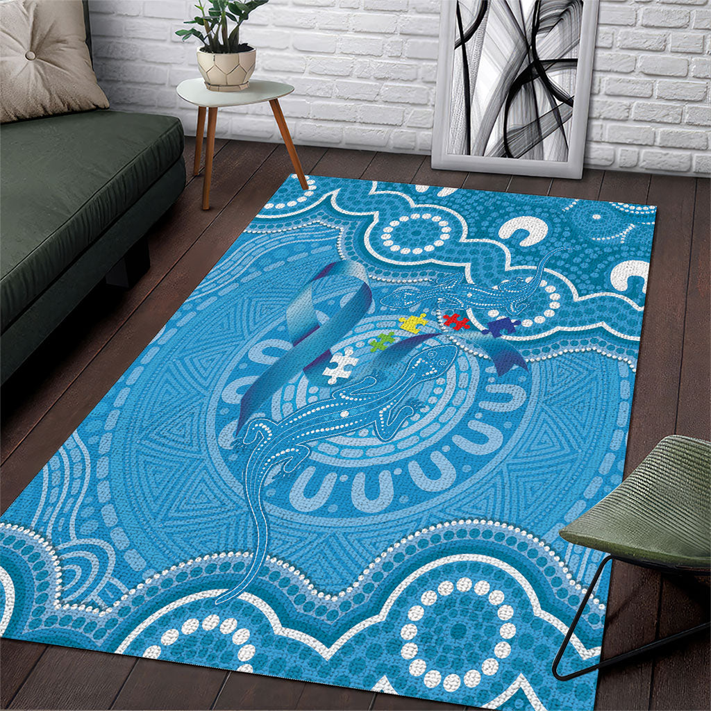 Australia Indigenous Area Rug Blue Ribbon Lizards Autism Support