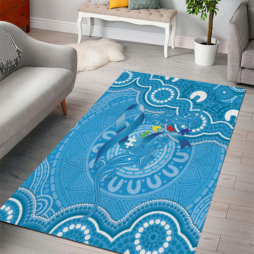 Australia Indigenous Area Rug Blue Ribbon Lizards Autism Support