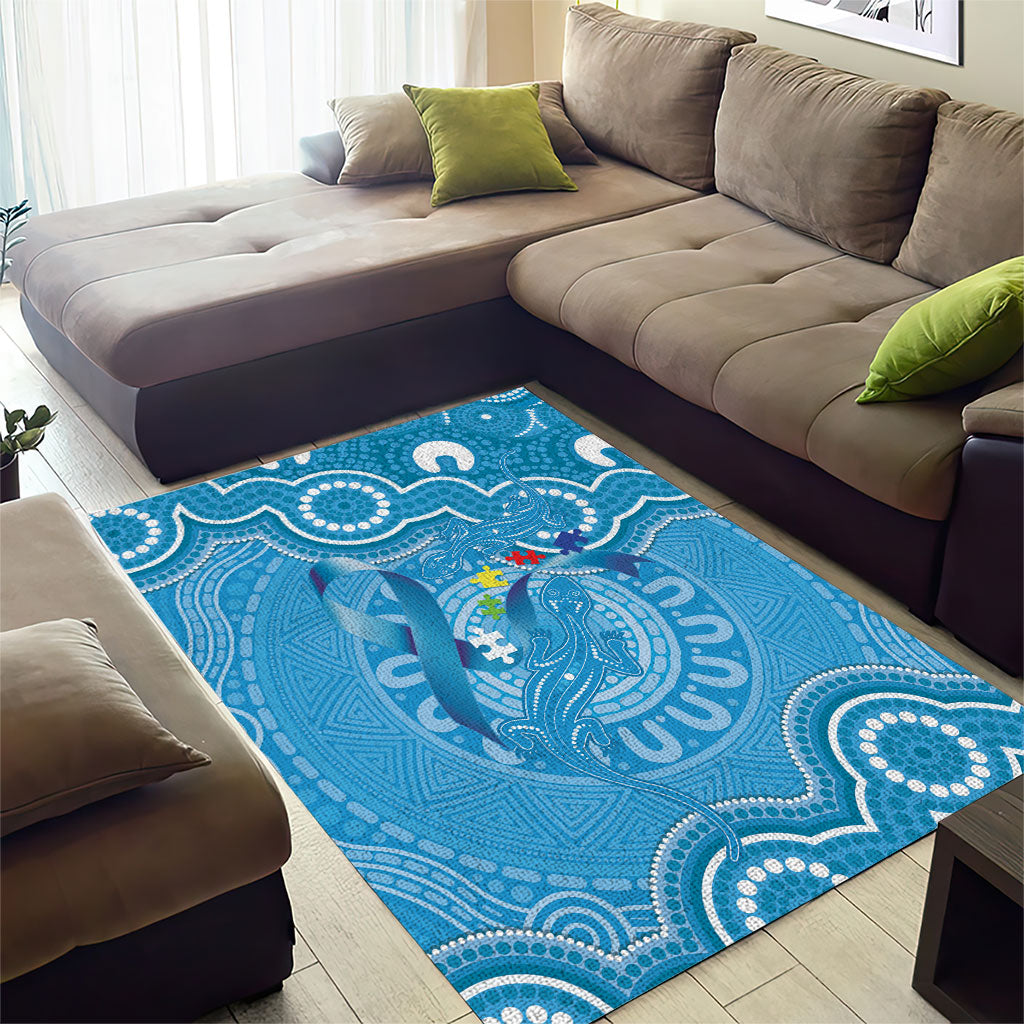Australia Indigenous Area Rug Blue Ribbon Lizards Autism Support
