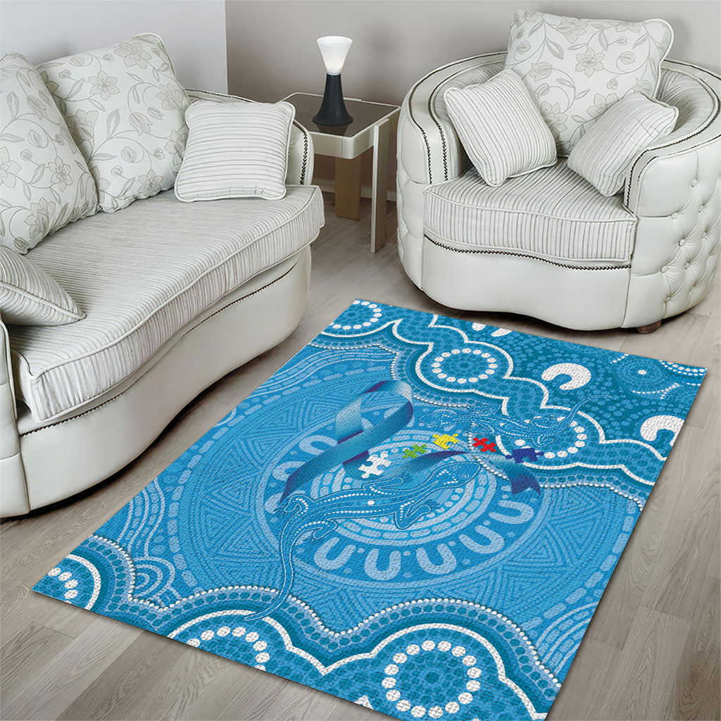 Australia Indigenous Area Rug Blue Ribbon Lizards Autism Support