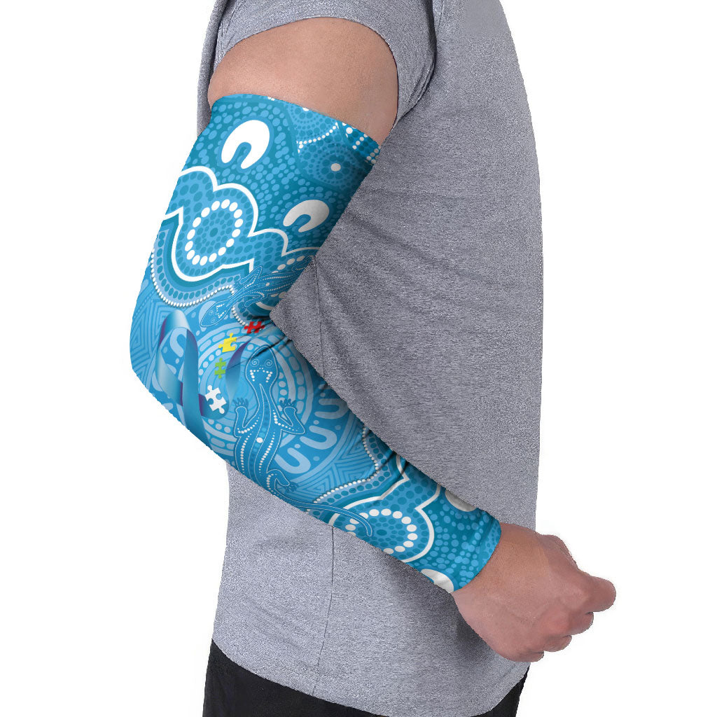 Australia Indigenous Arm Sleeves Blue Ribbon Lizards Autism Support
