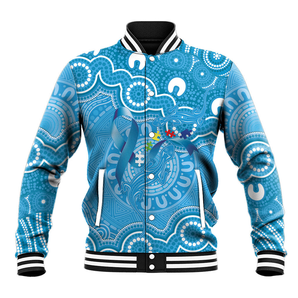 Australia Indigenous Baseball Jacket Blue Ribbon Lizards Autism Support