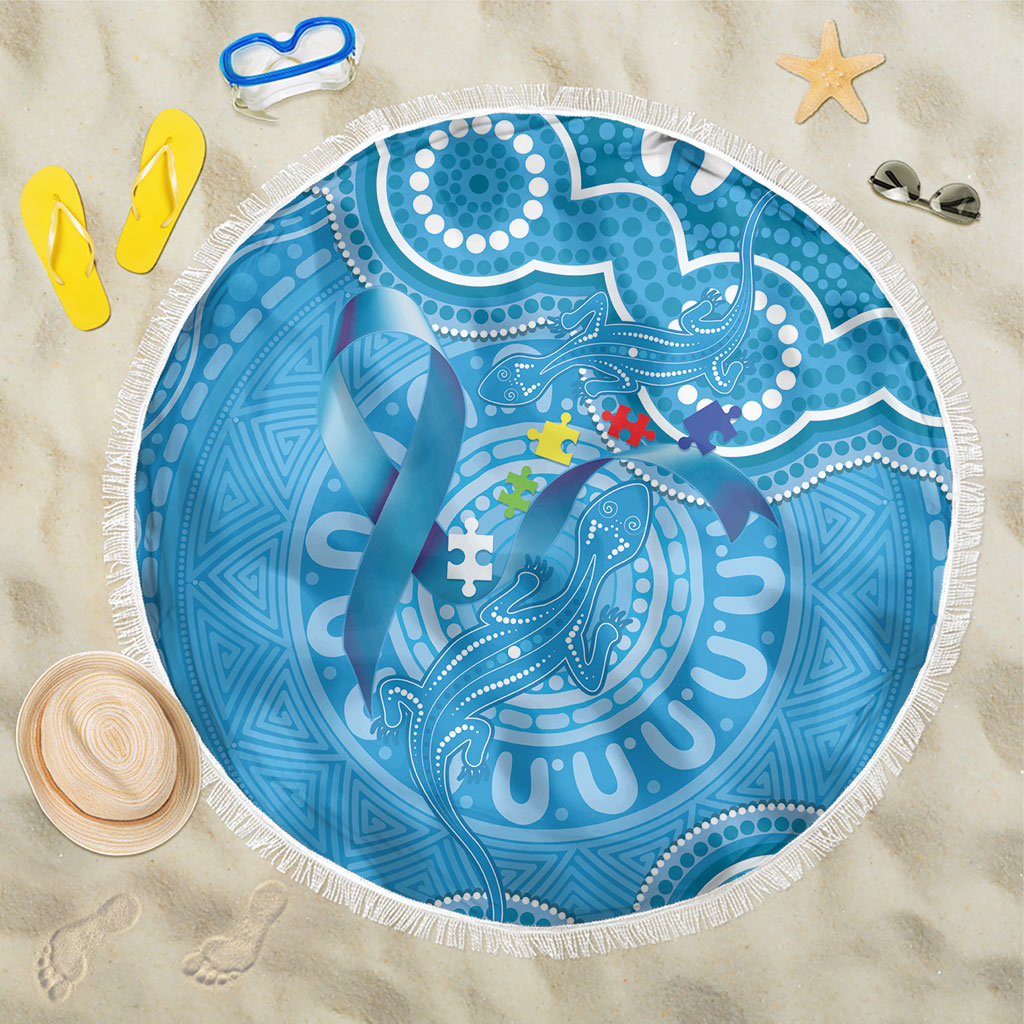 Australia Indigenous Beach Blanket Blue Ribbon Lizards Autism Support